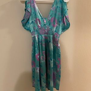 Reef Surf Wear Satin Print Teal Dress Size S